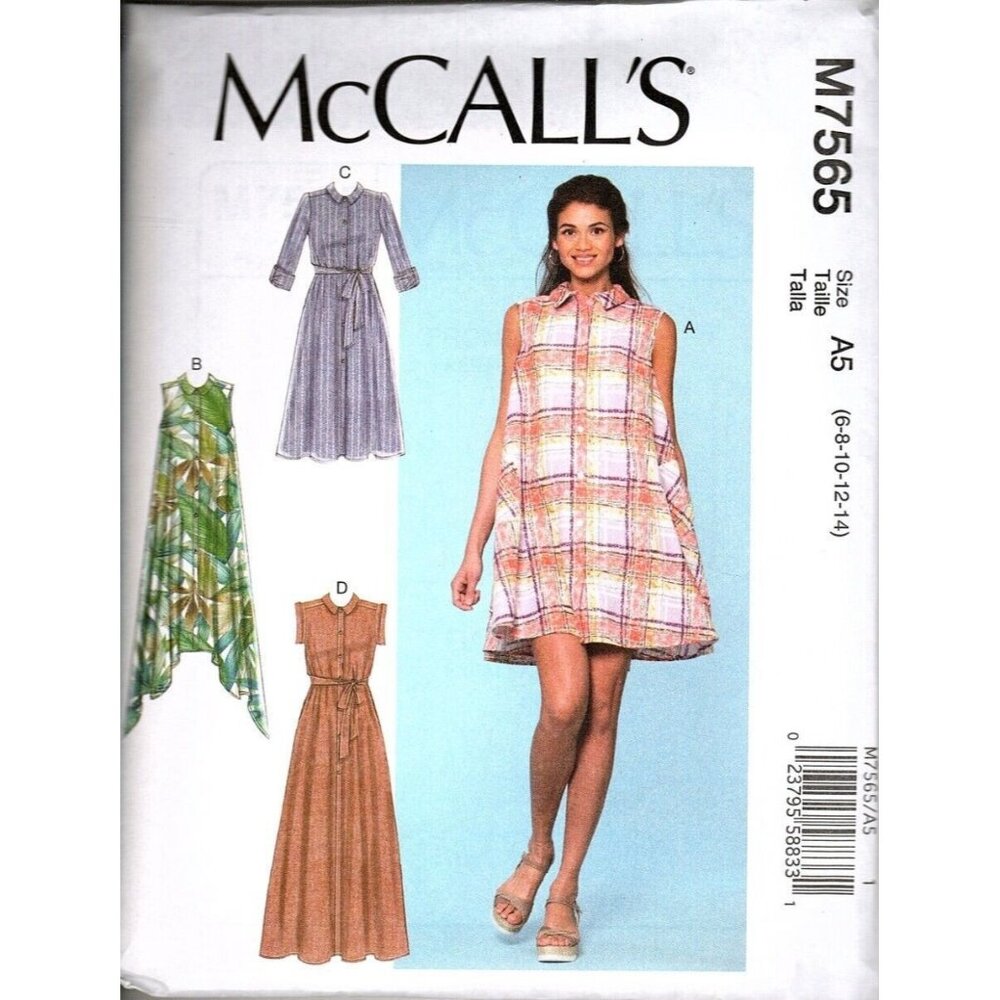 McCall's M7565 Misses 6 to 14 Button Up Dress Uncut Sewing Pattern New